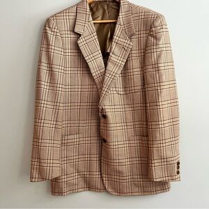 HICKEY FREEMAN Mens Brown Tan Plaid SILK WOOL Sport Coat Blazer Jacket 44R